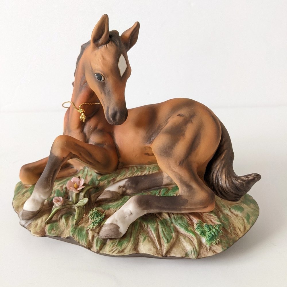 Vintage Hand Painted Bay Foal Horse Figurine 1981 Masterpiece Porcelain by Homco
